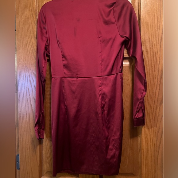 BRAND NEW Red Satin Dress with long sleeves, flowy at the bottom. - Picture 2 of 2